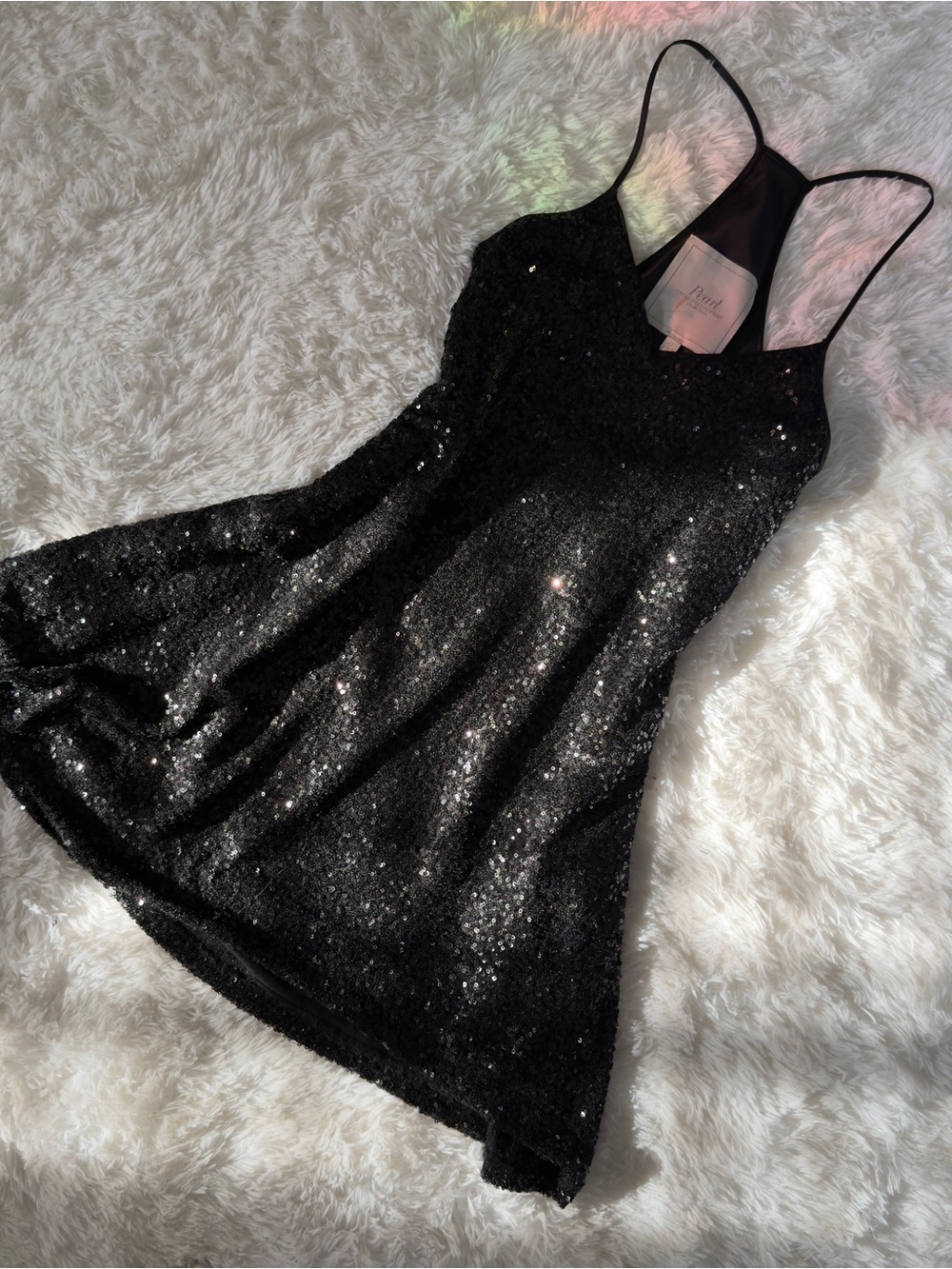 Marchesa Black Sequin V-Neck Dress
